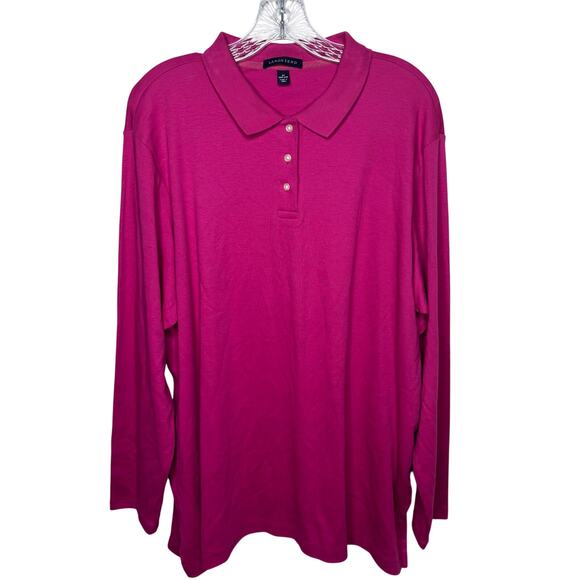 Lands’ End Women’s Polo Shirt 2X 20W-22W Pink Long Sleeve Cotton Plus Size Top - Picture 1 of 5